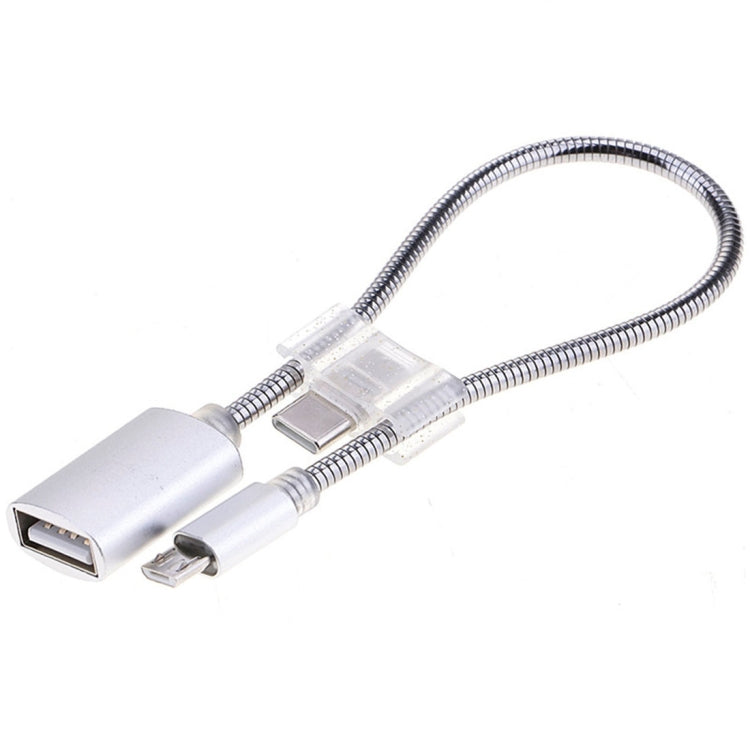 24cm 2A Micro USB to USB Aluminum Alloy Hose OTG Adapter Data Charging Cable with USB-C / Type-C Connector