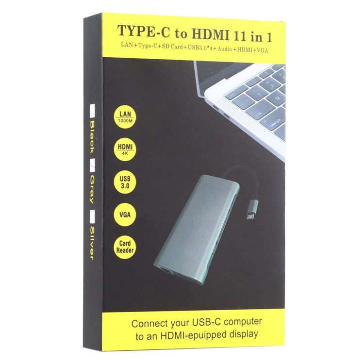 11 in 1 VGA + LAN Port + 4 x USB 3.0 + SD / TF Card + HDMI + Audio Port + USB-C / Type-C Female to USB-C / Type-C HUB Adapter, 11 Ports to Type-C