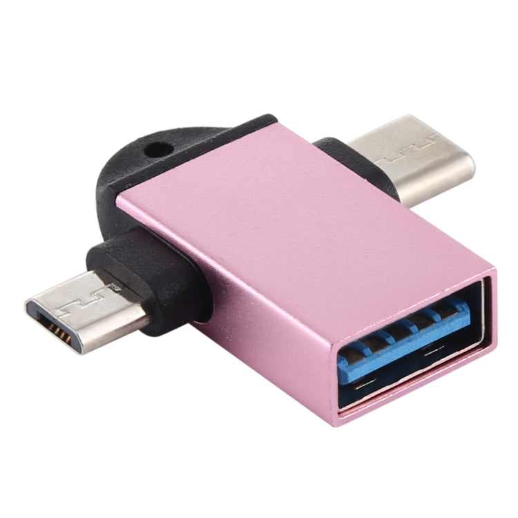 USB 3.0 Female to USB-C / Type-C Male + Micro USB Male Multi-function OTG Adapter with Sling Hole