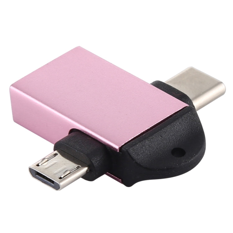 USB 3.0 Female to USB-C / Type-C Male + Micro USB Male Multi-function OTG Adapter with Sling Hole