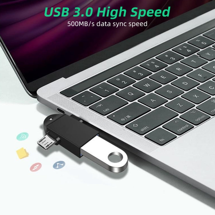 USB 3.0 Female to USB-C / Type-C Male + Micro USB Male Multi-function OTG Adapter with Sling Hole
