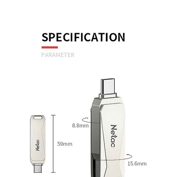 Netac U782C 128GB USB-C / Typ-C + USB 3.0 360-Grad-Drehung Zinklegierung Flash-Laufwerk OTG U-Disk, 128GB