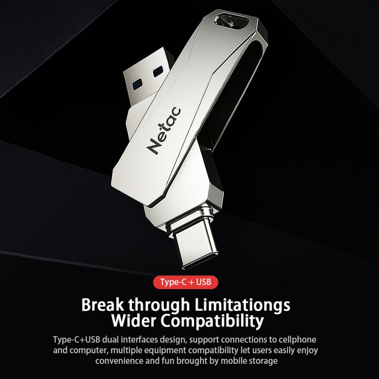 Netac U782C 128GB USB-C / Typ-C + USB 3.0 360-Grad-Drehung Zinklegierung Flash-Laufwerk OTG U-Disk, 128GB
