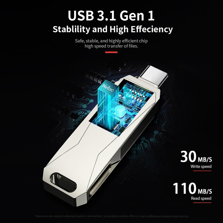 Netac U782C 128GB USB-C / Typ-C + USB 3.0 360-Grad-Drehung Zinklegierung Flash-Laufwerk OTG U-Disk, 128GB