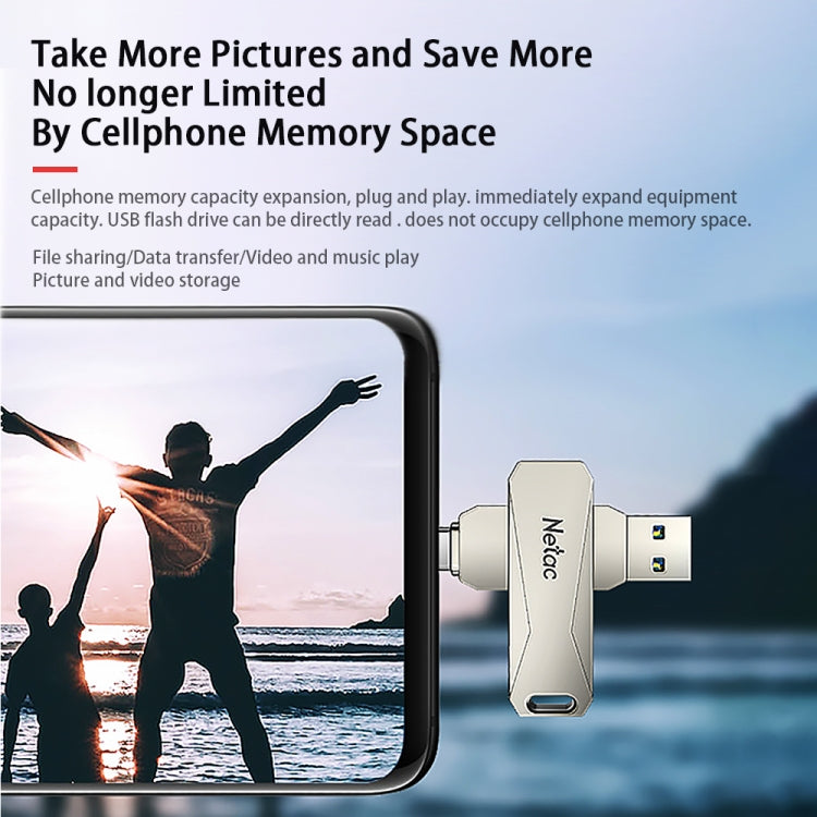 Netac U782C 128GB USB-C / Typ-C + USB 3.0 360-Grad-Drehung Zinklegierung Flash-Laufwerk OTG U-Disk, 128GB
