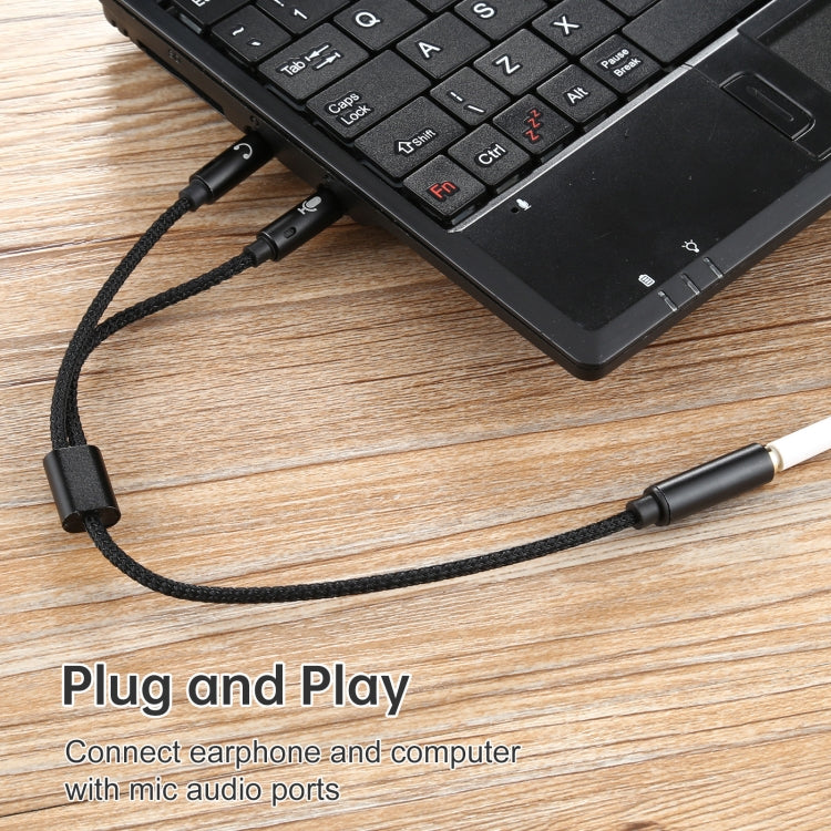 YH192 2 in 1 3.5mm Female to Microphone + Audio Male Braided Audio Cable, Length: 22cm, YH192