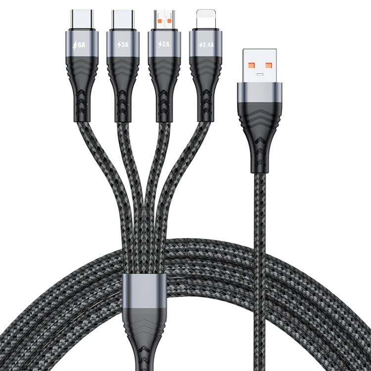 4-in-1 66W 6A USB auf 8 Pin + Micro USB + Dual USB-C / Typ-C Schnelllade-Datenkabel, Kabellänge: 2m, 2m, 2m 66W