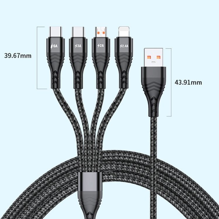 4-in-1 66W 6A USB auf 8 Pin + Micro USB + Dual USB-C / Typ-C Schnelllade-Datenkabel, Kabellänge: 2m, 2m, 2m 66W