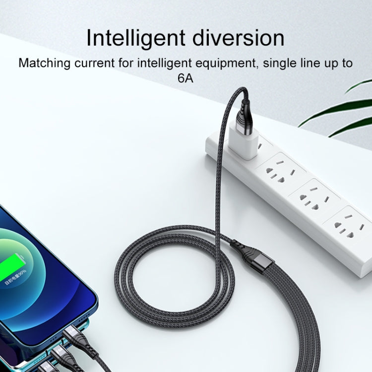 4-in-1 66W 6A USB auf 8 Pin + Micro USB + Dual USB-C / Typ-C Schnelllade-Datenkabel, Kabellänge: 2m, 2m, 2m 66W