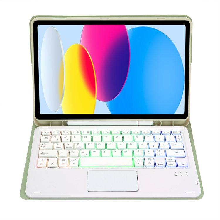 For iPad 11 2025 / 10th Gen 10.9 2022 A10B-AS Lambskin Texture Backlight Bluetooth Touch Keyboard Leather Tablet Case with Pen Slot, A10B-AS