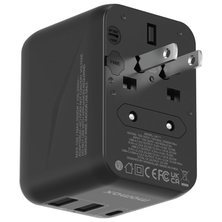 MOMAX UA11 1-World 20W PD Globaler Reise-Schnellladeadapter (Schwarz)