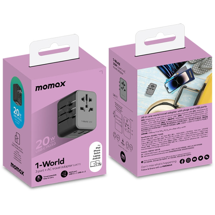 MOMAX UA11 1-World 20W PD Globaler Reise-Schnellladeadapter (Schwarz)