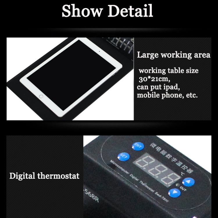 TBK-568R 220V Vacuum LCD Temperature Controller Touch Screen Glass Separator Machine with Multi-function Storage Box, TBK-568R