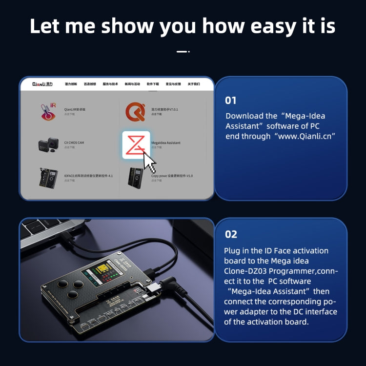 MEGA-IDEA DZ03 Battery Activation & Face ID Dot Matrix Programmer for iPhone 8-14 Pro Max, Plug: US, SPT0648A, SPT0648B