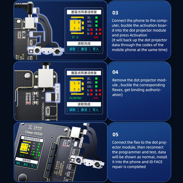MEGA-IDEA DZ03 Battery Activation & Face ID Dot Matrix Programmer for iPhone 8-14 Pro Max, Plug: US, SPT0648A, SPT0648B