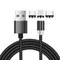 3 in 1 USB to 8 Pin + Type-C/USB-C + Micro USB Magnetic Metal Interface Nylon Braided Charging Cable, Length: 1m