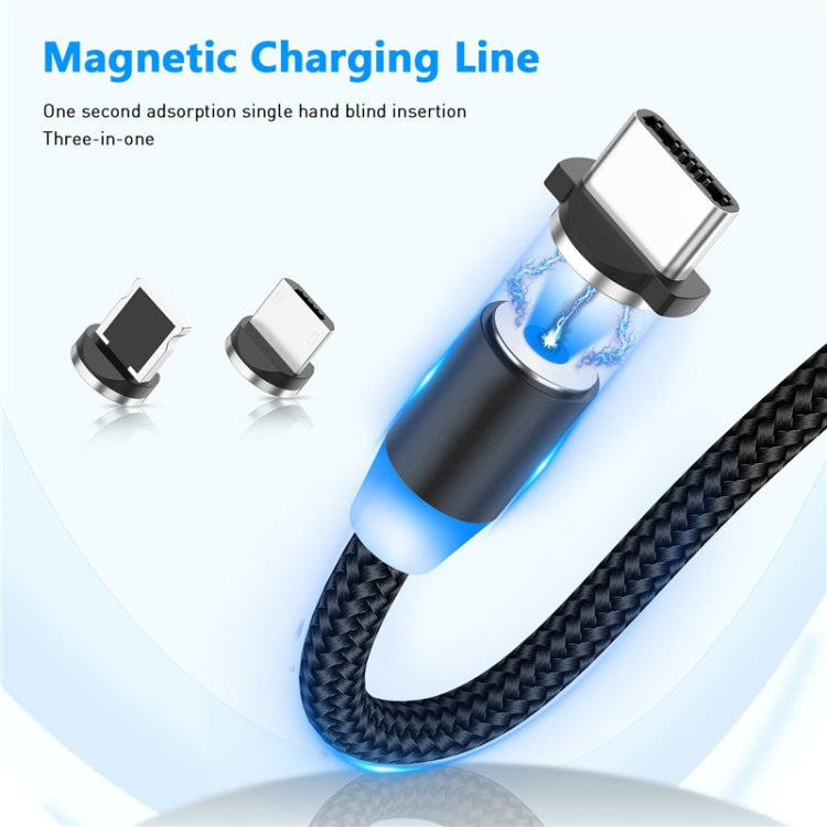 3 in 1 USB to 8 Pin + Type-C/USB-C + Micro USB Magnetic Metal Interface Nylon Braided Charging Cable, Length: 1m