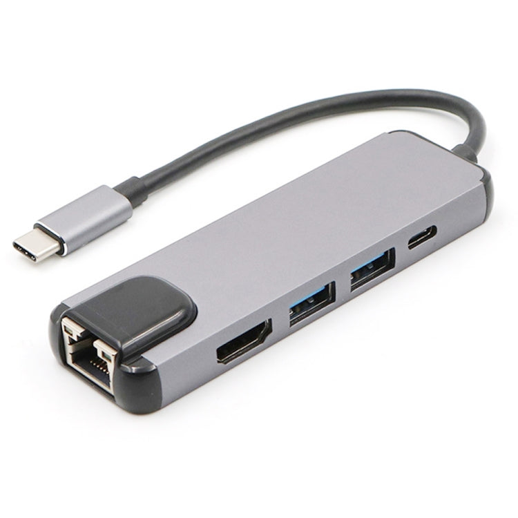 USB-C/Type-C auf HD 4K HDMI + RJ45 + USB 3.0 + USB 2.0 + PD 5-in-1 HUB-Adapter