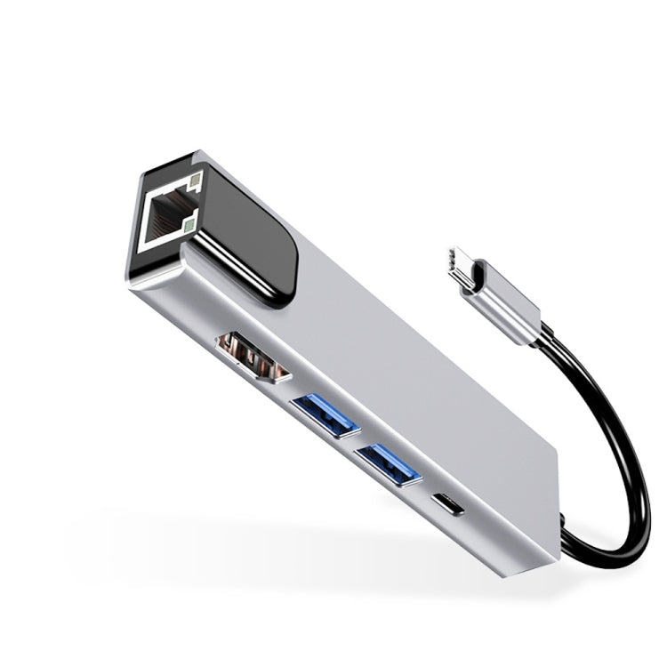 USB-C/Type-C auf HD 4K HDMI + RJ45 + USB 3.0 + USB 2.0 + PD 5-in-1 HUB-Adapter