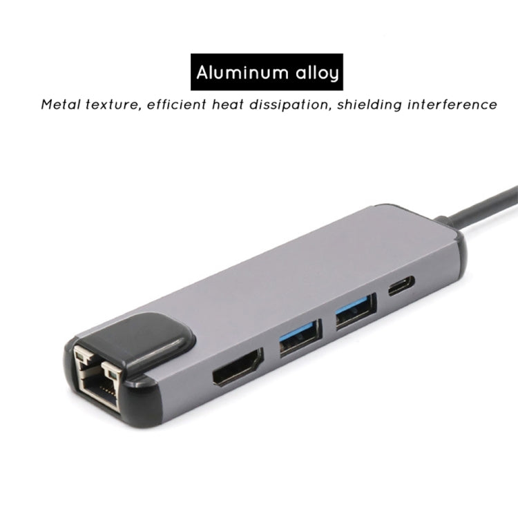 USB-C/Type-C auf HD 4K HDMI + RJ45 + USB 3.0 + USB 2.0 + PD 5-in-1 HUB-Adapter