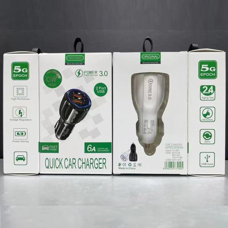 Qc3.0 Dual USB Car Charger + Micro USB Fast Charging Cable Car Charging Kit(Black)