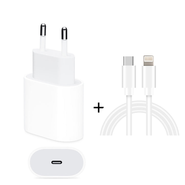 2-in-1 PD 20W Einzel USB-C / Typ-C Port Reise Ladegerät + 3A PD3.0 USB-C / Typ-C auf 8 Pin Schnelllade-Datenkabel Set, Kabellänge: 2m, EU Stecker, 20W 2m