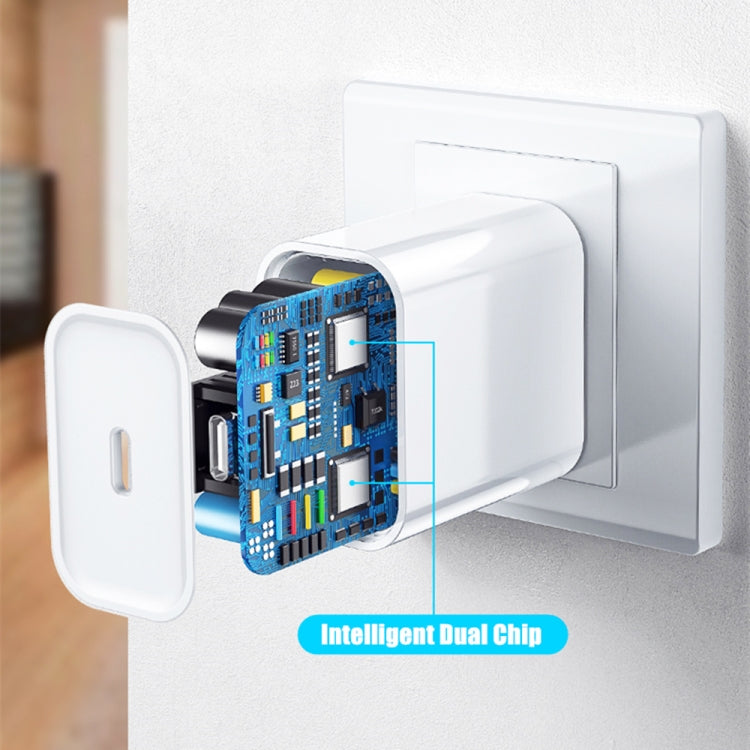 2-in-1 PD 20W Einzel USB-C / Typ-C Port Reise Ladegerät + 3A PD3.0 USB-C / Typ-C auf 8 Pin Schnelllade-Datenkabel Set, Kabellänge: 2m, EU Stecker, 20W 2m