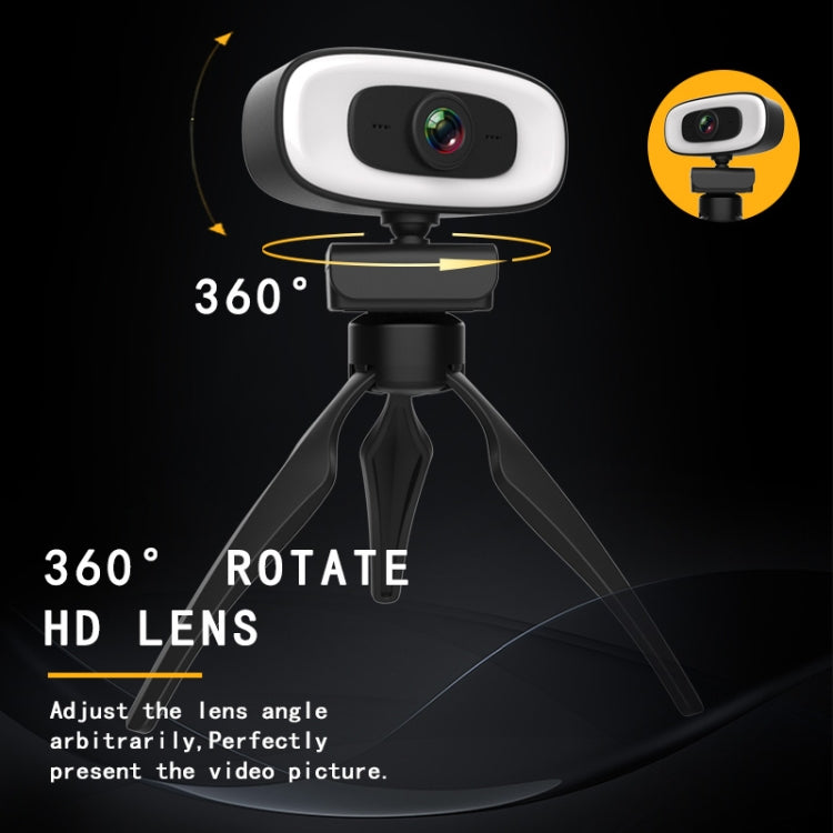 C10 2K HD verzerrungsfreie 360-Grad-drehbare Webcam mit dreistufigem Aufhelllicht, USB-Plug-and-Play, eingebautes Mikrofon für klarere Tonqualität