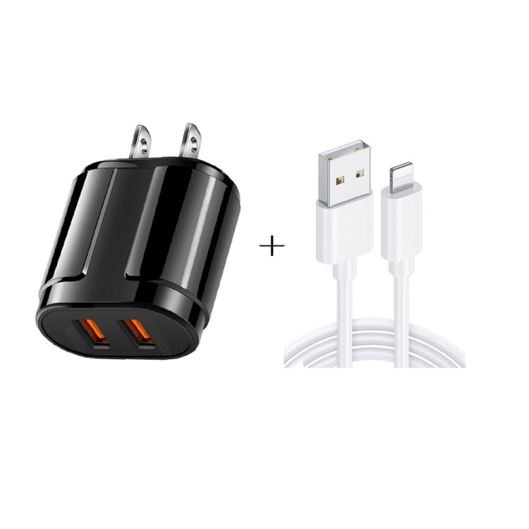 Dual USB Portable Travel Charger + 1 Meter USB to 8 Pin Data Cable, US Plug
