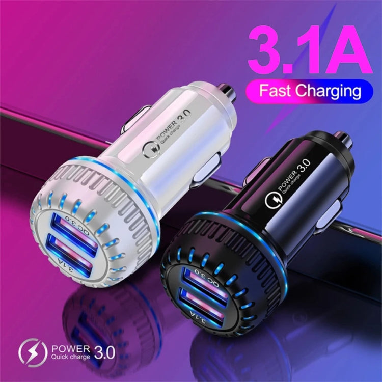 YSY-349 QC3.0 Dual Port USB Auto-Ladegerät + 3A USB zu 8 Pin Datenkabel, Länge: 1m, mit 8 Pin Kabel