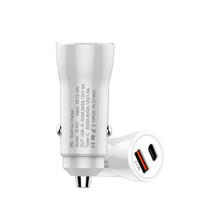 P21 Portable PD 20W  QC 3.0 18W Dual Ports Fast Car Charger(White)