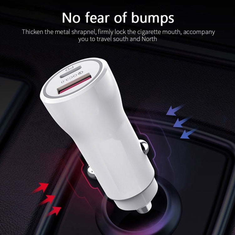 P21 Portable PD 20W  QC 3.0 18W Dual Ports Fast Car Charger(White)