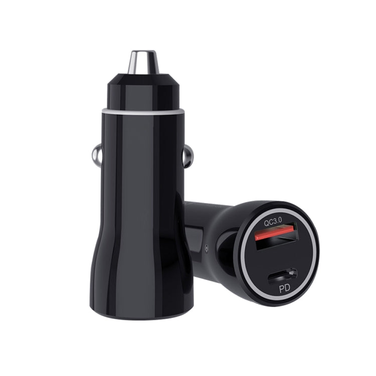 P21 PD 20W USB-C / Type-C + QC3.0 18W USB Fast Car Charger with USB to 8 Pin Data Cable Set(Black)