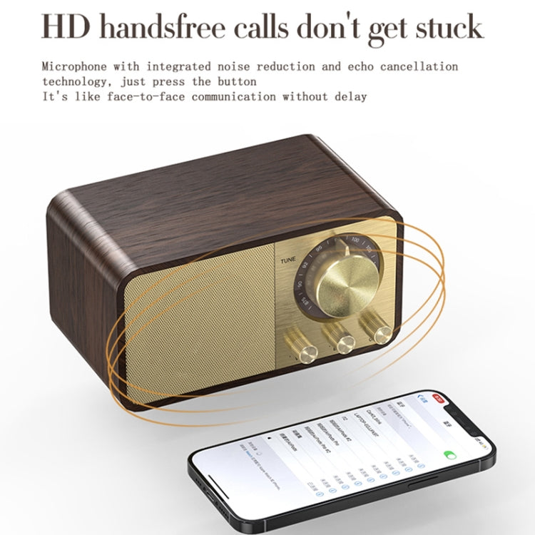 JY-66 Wood Texture Wireless BT5.0 Retro Classic Speaker FM Radio Support TF / U-Disk / AUX