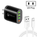 QC-04 QC3.0 + 3 x USB2.0 Multi-Port-Ladegerät mit 3A USB-auf-Typ-C-Datenkabel, US-Stecker (Schwarz)