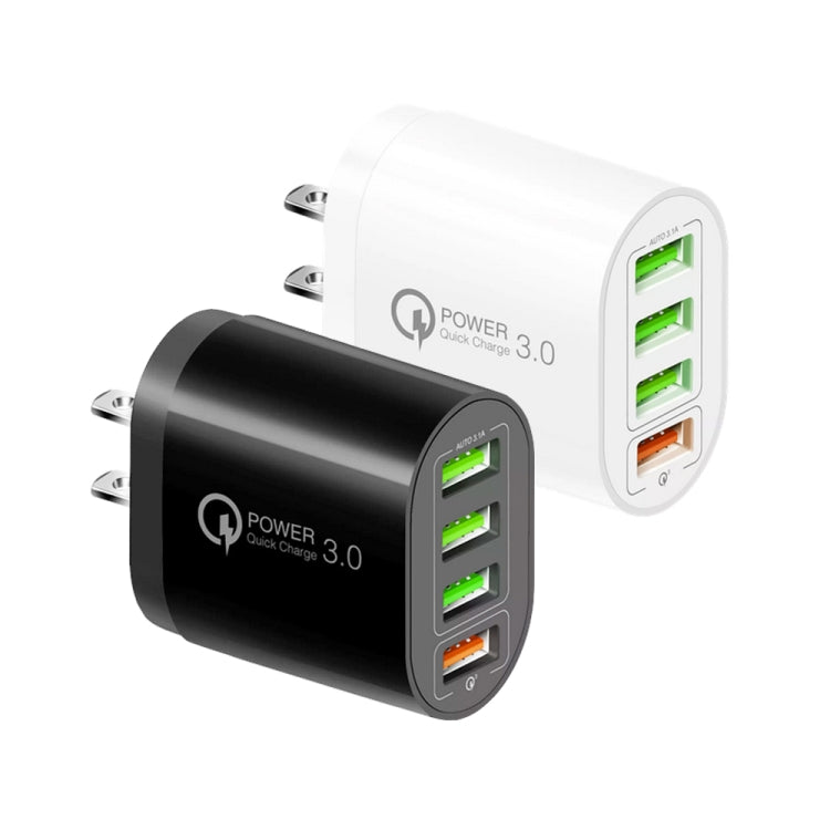 QC-04 QC3.0 + 3 x USB2.0 Multi-Port-Ladegerät mit 3A USB-auf-Typ-C-Datenkabel, US-Stecker (Schwarz)