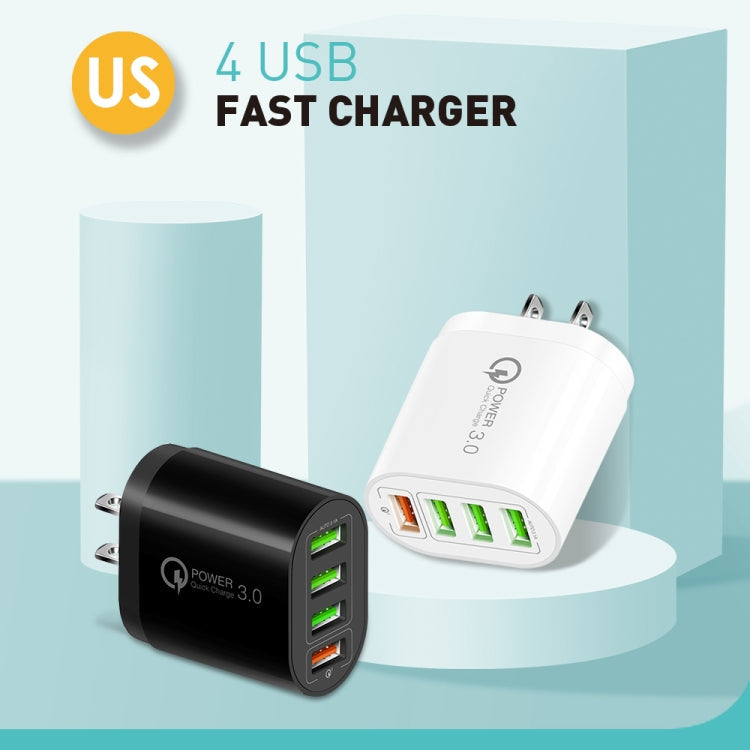 QC-04 QC3.0 + 3 x USB2.0 Multi-Port-Ladegerät mit 3A USB-auf-Typ-C-Datenkabel, US-Stecker (Schwarz)