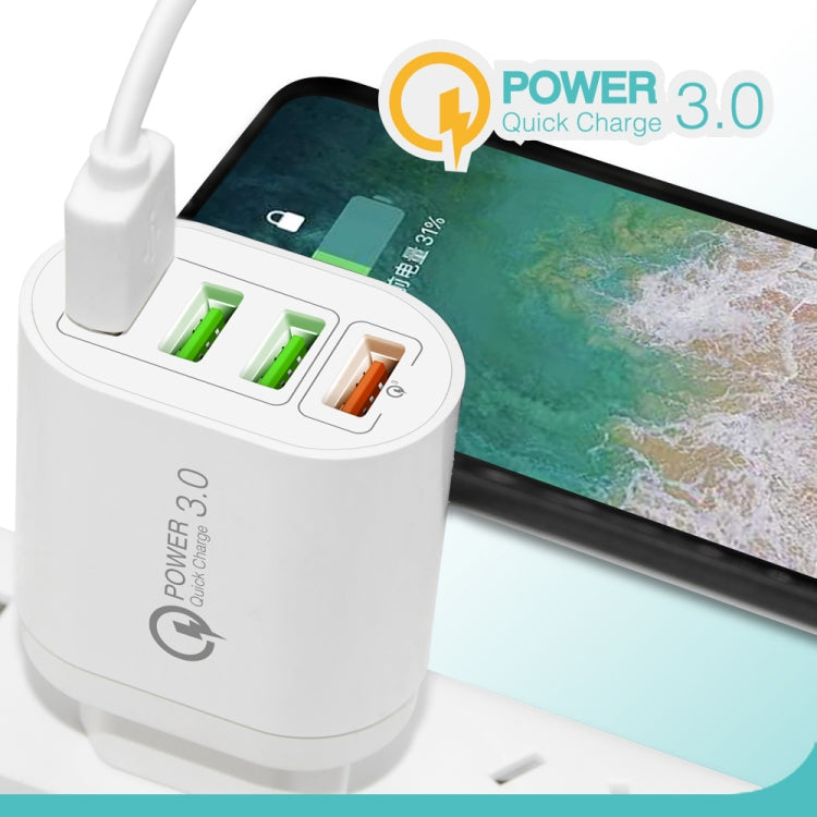 QC-04 QC3.0 + 3 x USB2.0 Multi-Port-Ladegerät mit 3A USB-auf-Typ-C-Datenkabel, US-Stecker (Schwarz)