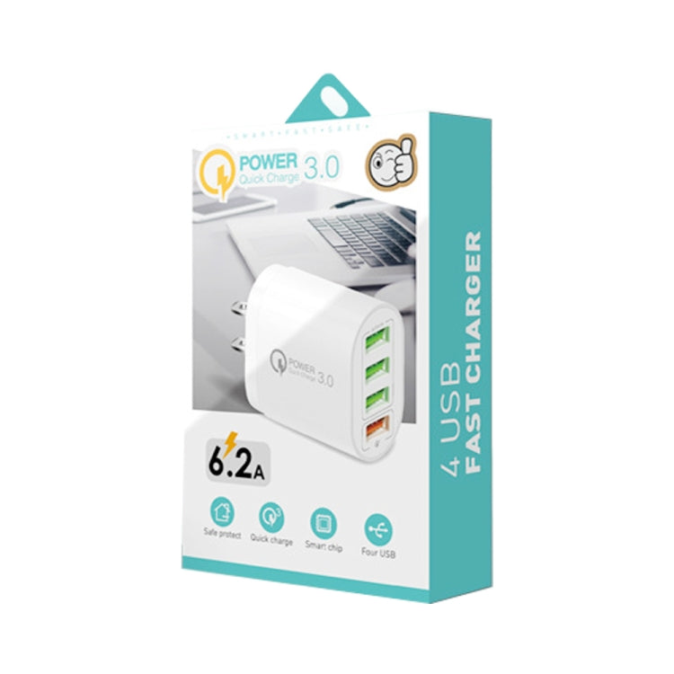 QC-04 QC3.0 + 3 x USB2.0 Multi-Port-Ladegerät mit 3A USB-auf-Typ-C-Datenkabel, US-Stecker (Schwarz)