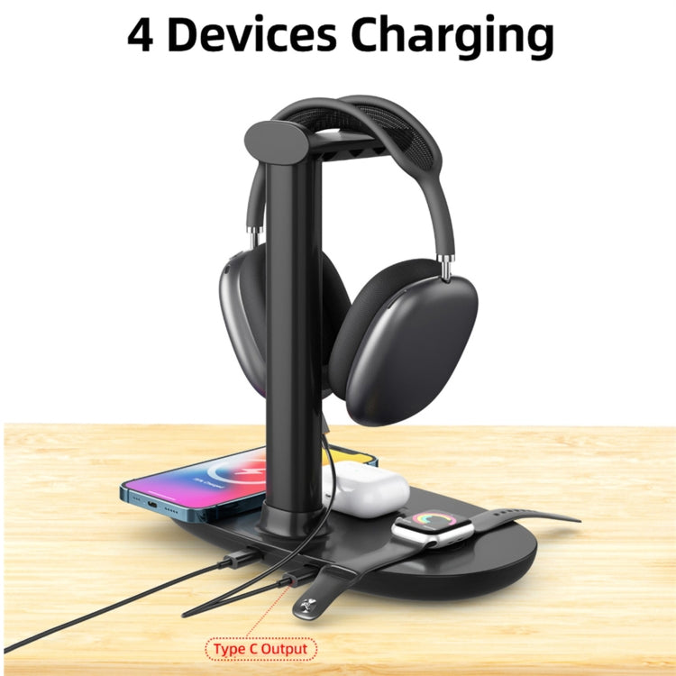 B-15A 4-in-1-Headset-Halter mit kabelloser Ladefunktion für Smartphone, iWatch & Airpods