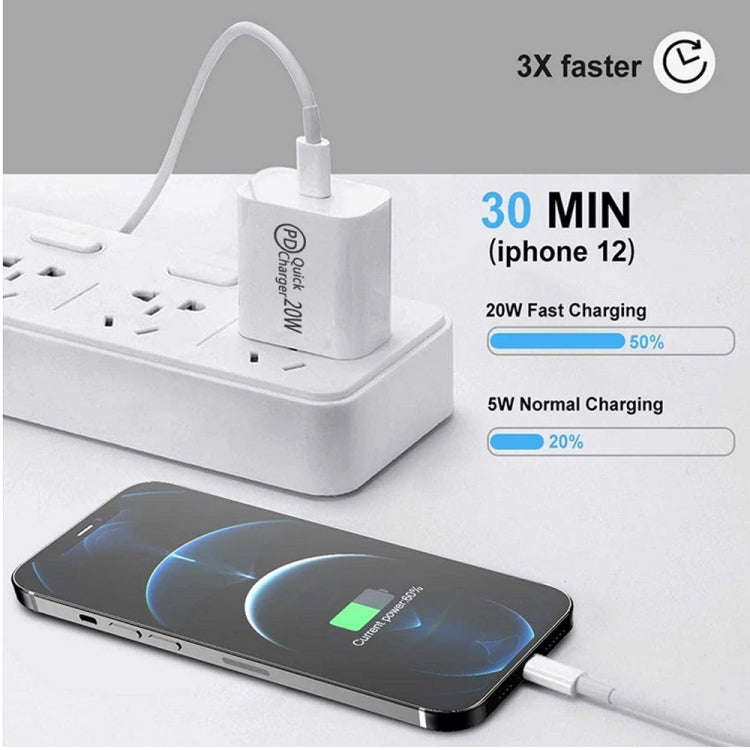 AU-20W PD USB-C / Type-C Reiseladegerät mit USB-C auf 8-Pin Datenkabel, AU Stecker, AU Stecker + 1m 8-Pin PD Kabel, AU Stecker + 2m 8-Pin PD Kabel