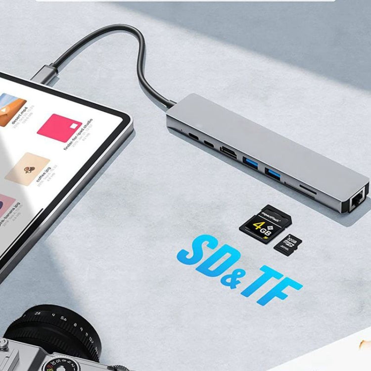 DS-20808 8 in 1 USB-C / Type-C Hub Multiport Adapter with 4K HDMI,USB 3.0 SD/TF Card Reader, USB C Dongle for MacBook Pro/Air and Other Type C Devices, 8 in 1