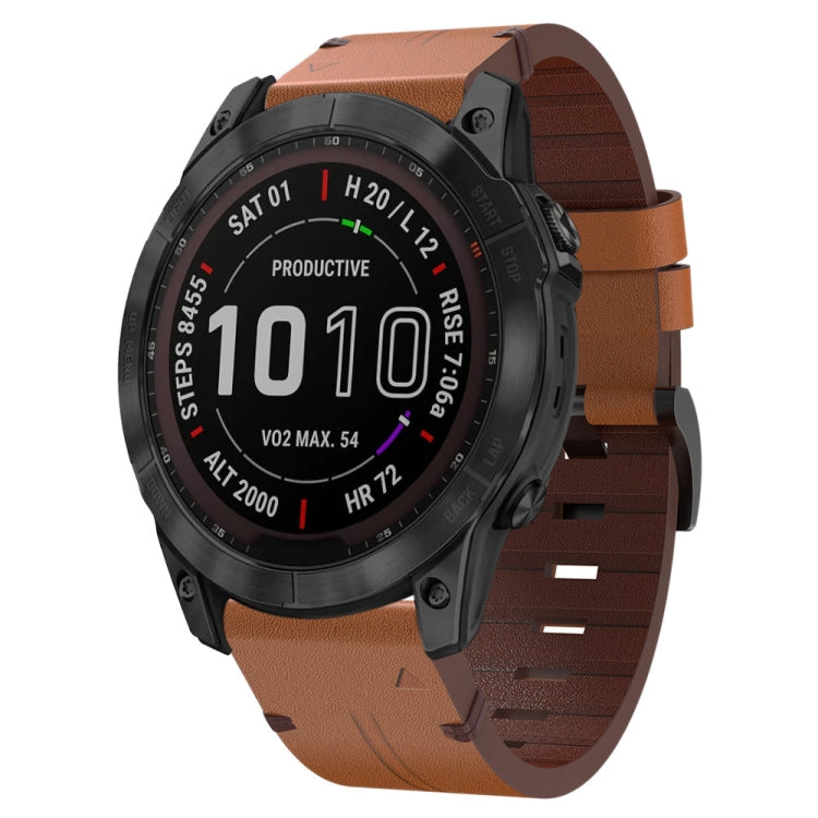 26mm Leather Steel Buckle Watch Band, For Garmin Fenix 5X Plus, For Garmin Enduro 2, For Garmin Fenix 6X Pro, For Garmin Fenix 7X, For Garmin Fenix 3 HR, For Garmin Enduro, For Garmin Fenix 6X Sapphire, For Garmin Fenix 7X Solar