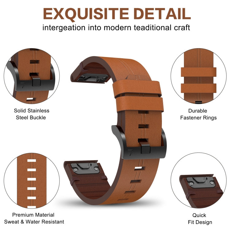 26mm Leather Steel Buckle Watch Band, For Garmin Fenix 5X Plus, For Garmin Enduro 2, For Garmin Fenix 6X Pro, For Garmin Fenix 7X, For Garmin Fenix 3 HR, For Garmin Enduro, For Garmin Fenix 6X Sapphire, For Garmin Fenix 7X Solar