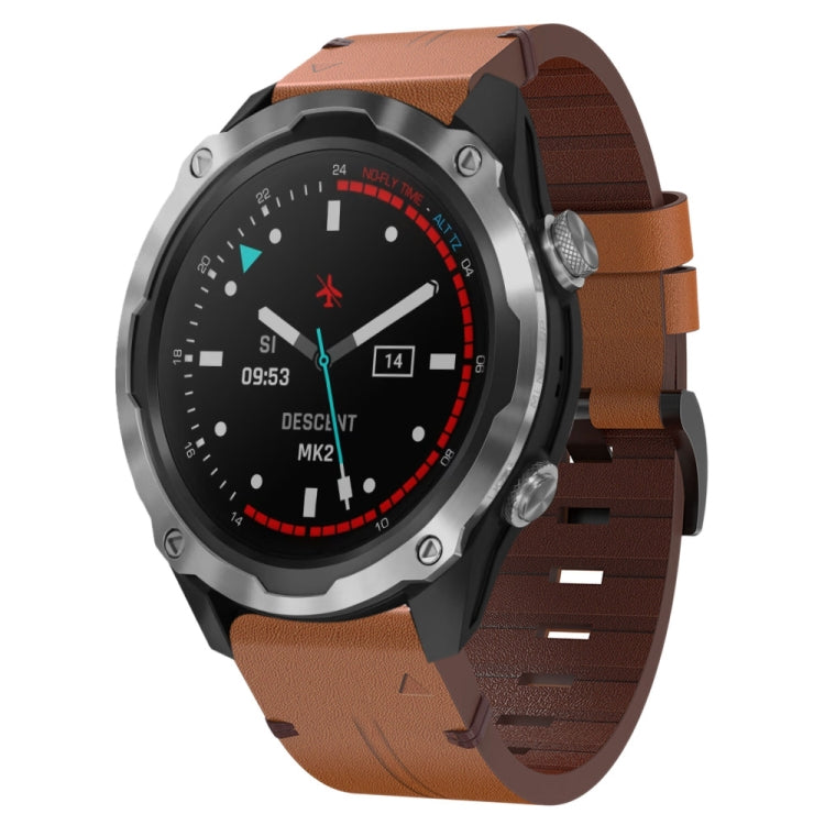 26mm Leather Steel Buckle Watch Band, For Garmin Descent MK 2, For Garmin Tactix 7, For Garmin Fenix 6X, For Garmin Fenix 5X Sapphire, For Garmin Tactix Delta, For Garmin Descent MK 2i, For Garmin Tactix 7 Pro, For Garmin Fenix 3