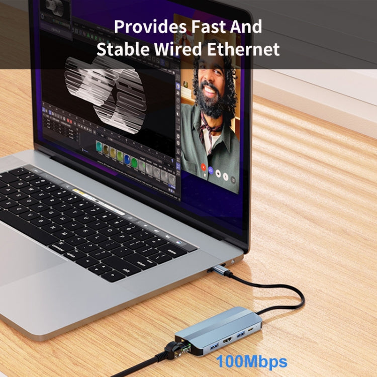 JUNSUNMAY 8-in-1 Typ-C auf 4K HDMI + RJ45 Ethernet Hub Dockingstation Adapter