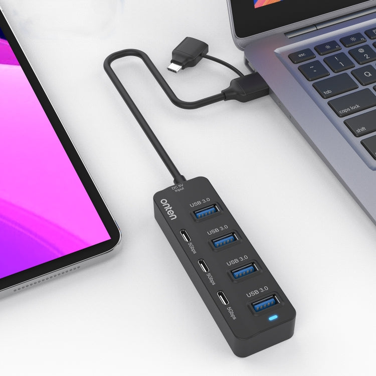Onten UCA5306 7 in 2 USB3.0 + Type-C 7-Ports HUB Docking Station Support OTG Function, UCA5306