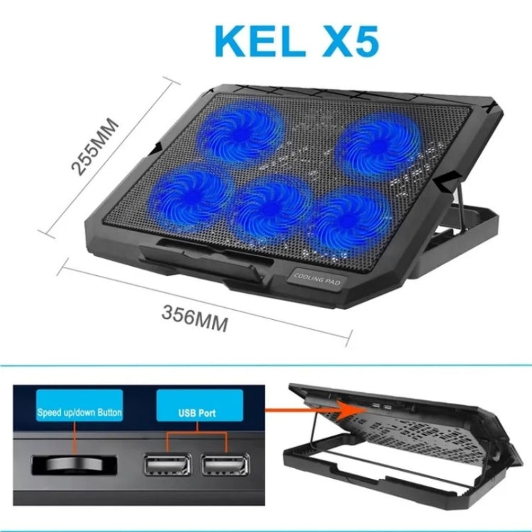 X5 Game Work Mute 5-Fan 7-Gear Adjustable Height Laptop Cooling Stand, X5