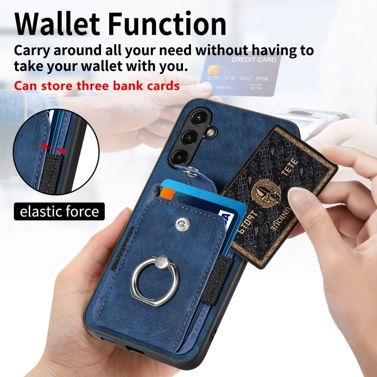 For Samsung Galaxy A14 5G Retro Skin-feel Ring Card Wallet Phone Case(Blue)