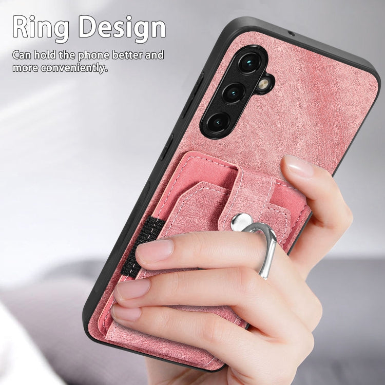 For Samsung Galaxy A14 5G Retro Skin-feel Ring Card Wallet Phone Case(Blue)